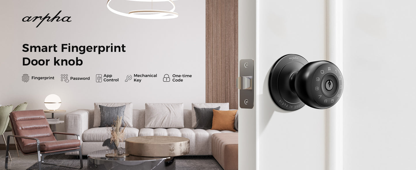 Arpha 260 Smart Door Knob Lock ā Fingerprint, Password, App & Key Unlock | Silent Auto Lock