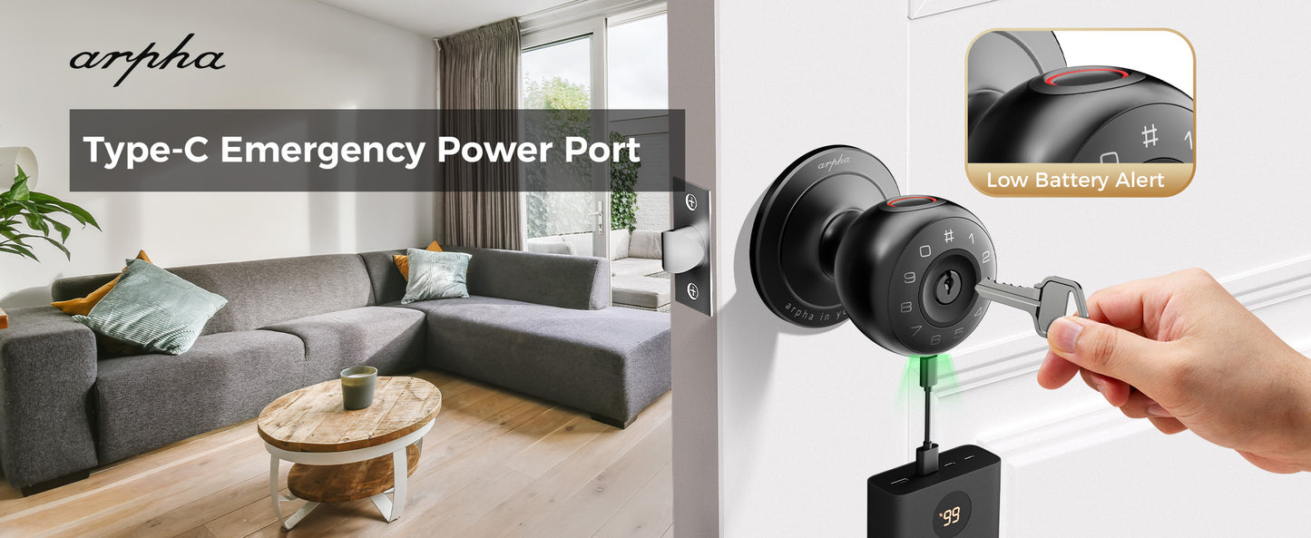 Arpha 260 Smart Door Knob Lock ā Fingerprint, Password, App & Key Unlock | Silent Auto Lock