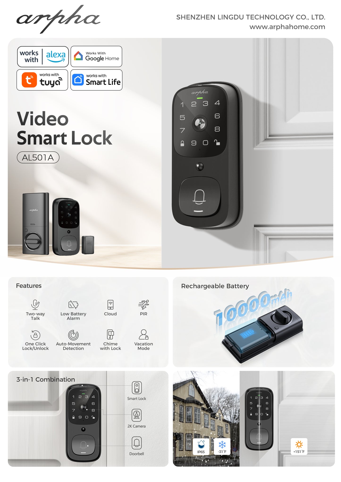 Smart Door Lock AL501 – 3D Face Recognition | WiFi App Control | Fingerprint Unlock | AI Motion Detection